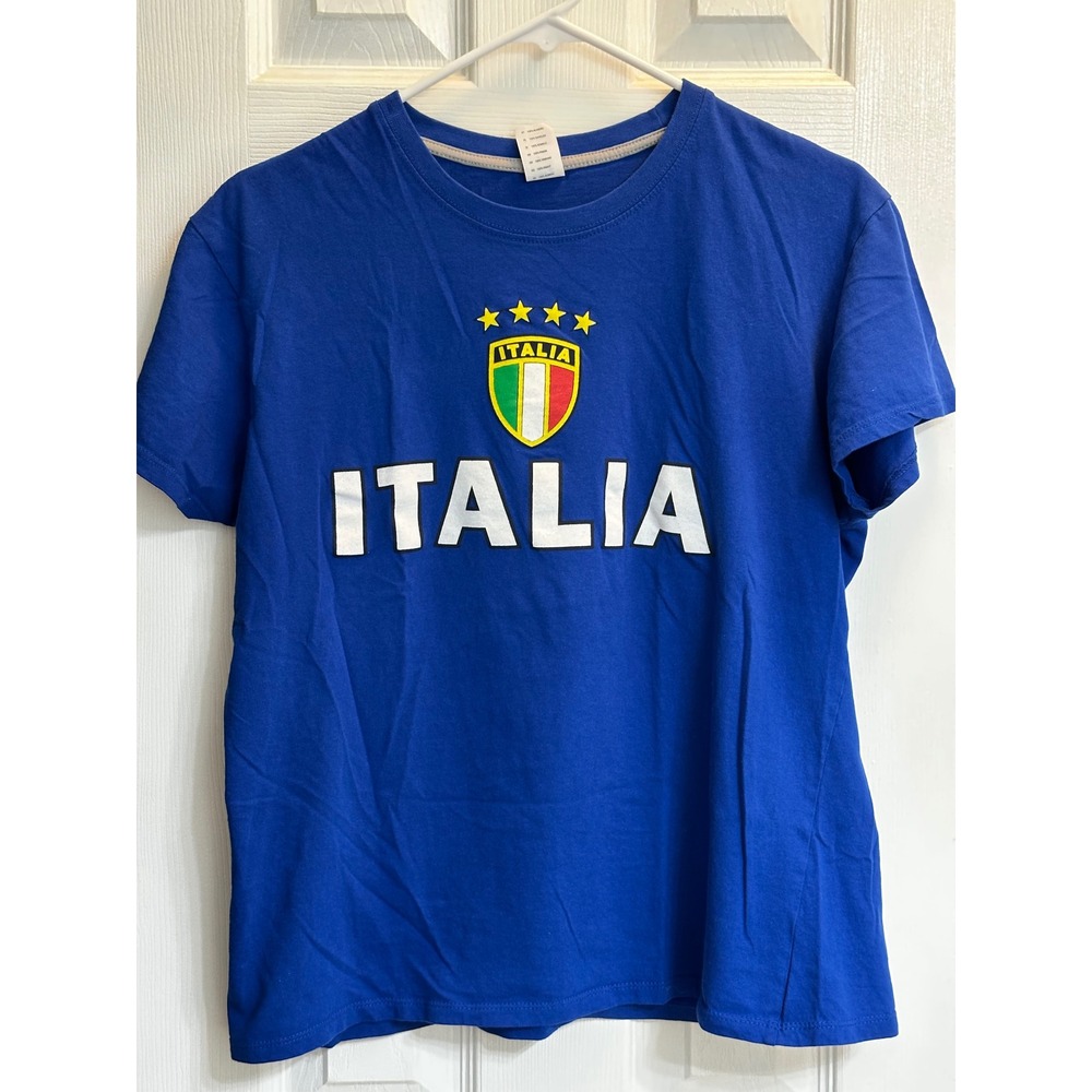 BS Italia National Team Soccer T-Shirt Blue Women Large Short Sleeve Cotton